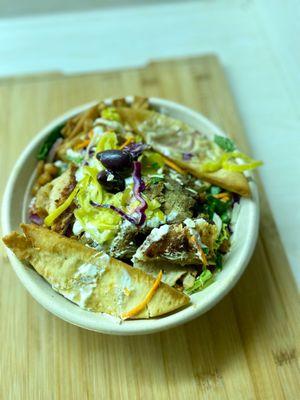 The Doner Salad with lamb, chicken, and beef!