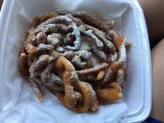 Old, frozen,oily funnel cake.