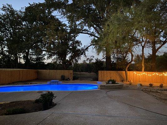 Pool, large deck and fire pit area.