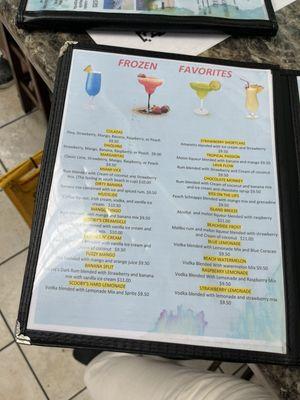 Frozen drink menu