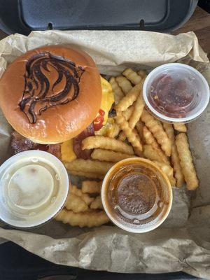 Chipotle Honey Bacon BBQ Cheeseburger with Chili Cheese Fries