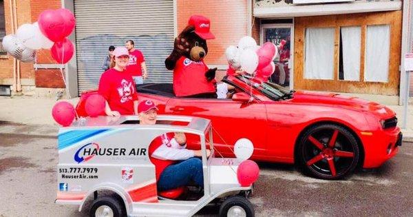 Hauser Air team in the 2019 Opening Day parade celebrating the hometown Cincinnati Reds!