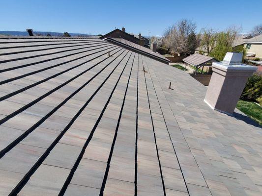 New underlayment installation, flat tile reinstallation, Lancaster, CA.