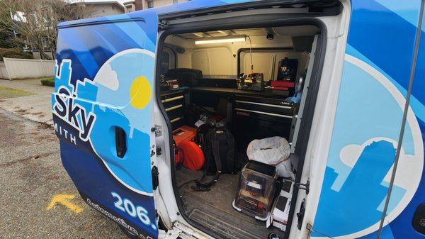 Here is the inside of a utility van.