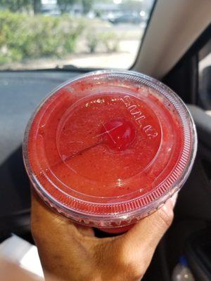 Soft Frozen Strawberry Lemonade with a Cherry on top