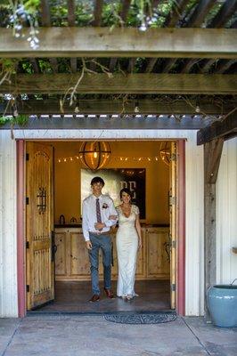 My handsome son walked me down the aisle. The wooden doors provide quite the grand entrance.