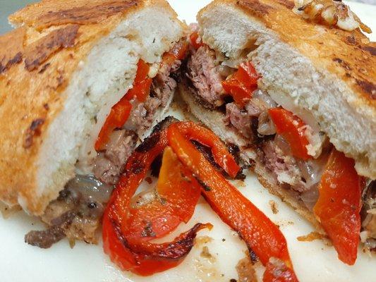 Steak and pepper sandwich for meal delivery