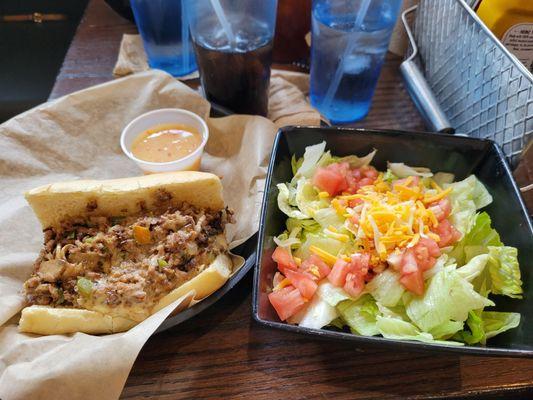 5" original cheese steak sandwich with side salad