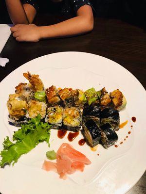 Shrimp Tempura Appetizer, Dragon Roll, Spider Roll