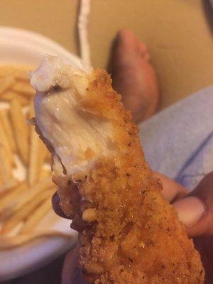 chicken tenders was EXTREMELY tough and I'm not sure what part of the chicken they gave me but I'm highly upset.