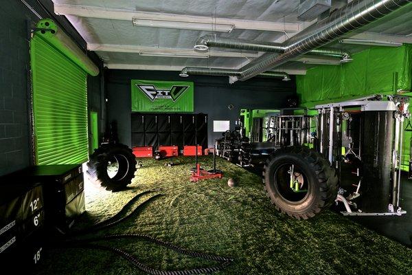 Turf, ropes, tires, sleds, med balls, kettlebells. Lots of exciting equipment!