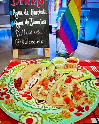 Tacos at Ducle Cielo MX on Main Street in Beacon, NY inside the Hudson Valley Food Hall.