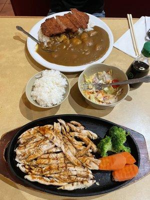 Chicken Teriyaki and Tonkatsu Curry Rice