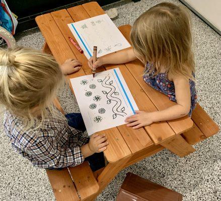 Here we are exploring a fun writing exercise, preparing little ones for the curves and circular motions of letters.