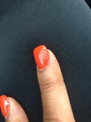 Bad Manicure and set of Acrylic nails. Started peeling in less than 12 hours after I got them.