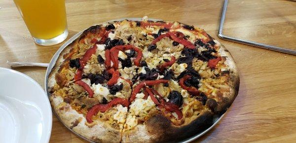 Chicken, feta, olives, onions, and roasted red peppers