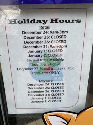 Holiday hours 2021