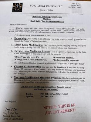 False foreclosure letter