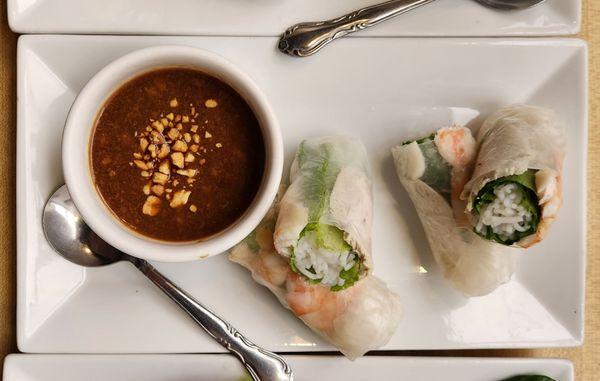 The number 5 shrimp and pork spring roll appetizer. The peanut sauce is very good.