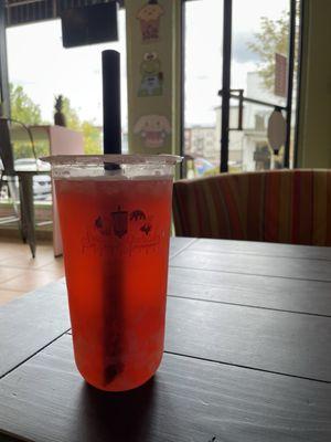 Guava fruit tea with lychee jelly, popping boba