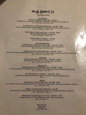 Beverage menu