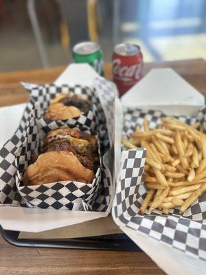 The Double Lumpia Burger Combo (DLB, Fries, Soda)