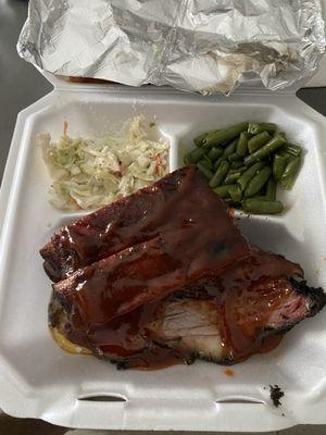 Ribs, Brisket with Coleslaw and Green Beans