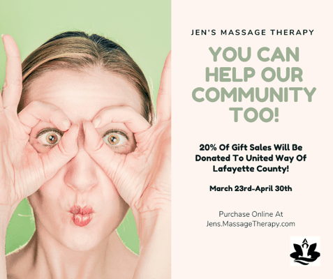 Help Your Community! Buy A Gift Certificate & A Portion Of The Proceeds Will Benefit The Lafayette County Members Experiencing Hardship.