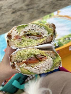 Turkey and Avocado on wheat with light mayo.