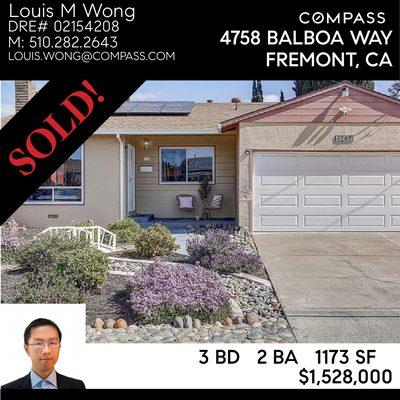 Louis Wong Sold this Fremont Single Family House for $1.5M