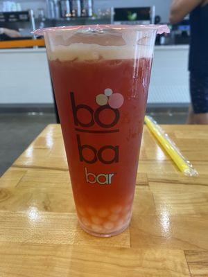 Red guava with lychee popping boba.