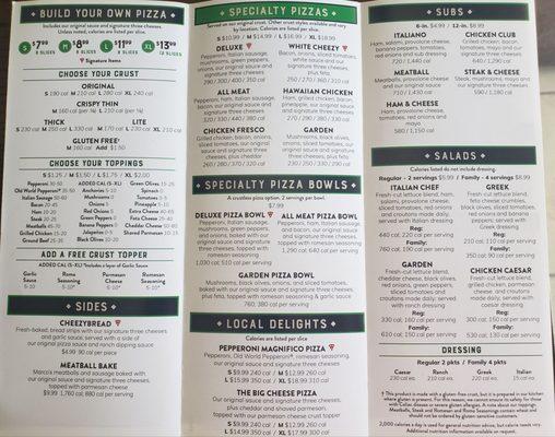 Menu (Pizza, Subs, Salads)