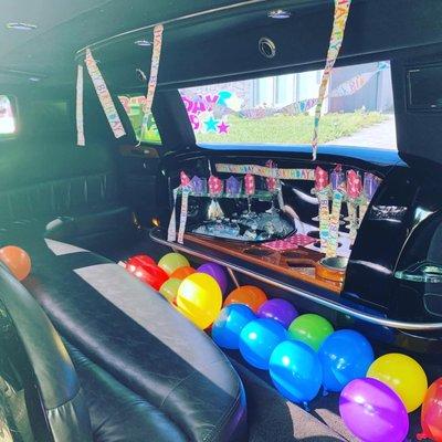 Inside of the limo that Tom decorated for my daughters 13th birthday!