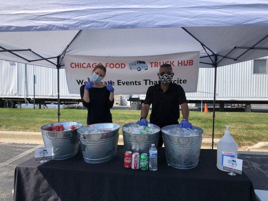 Chicago Food Truck Hub Event Team providing service at a beverage tent