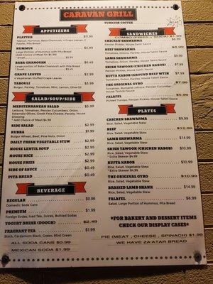 Updated menu with prices 10/31/2020