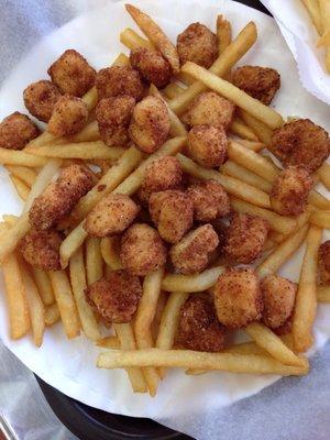 Popcorn chicken and fries