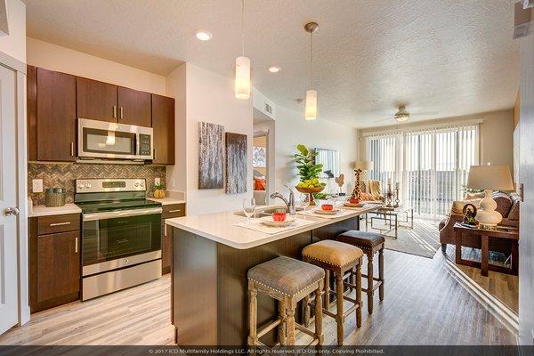 Spacious kitchens at The Aston at University Place in Orem, Utah.