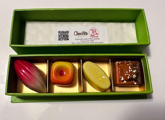 Raspberry, mango, yuzu and passion fruit chocolates