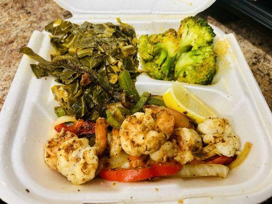 Grilled Shrimp Dinner with Collard Greens & Broccoli