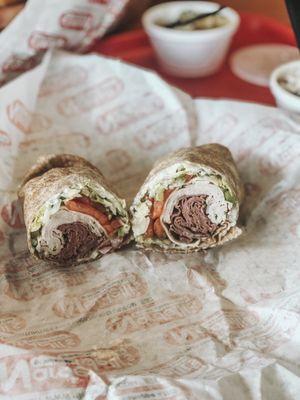 Turkey breast and roast beef wrap