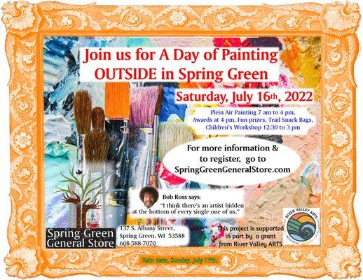 Come to see us for this fun day of painting outside- register on our website.