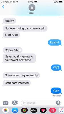 Texts from my wife about how much CareNow sucks