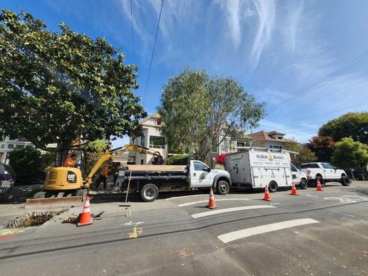 Excavation in process for a sewer replacement