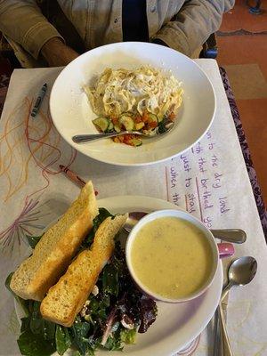 Salad and Soup and the Veggie Alfredo