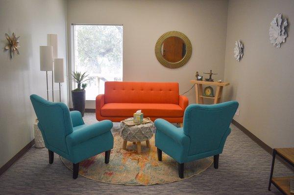 Our bright and comfortable therapy room.