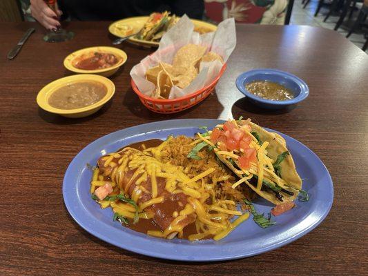 Shredded Beef Taco and Enchilada Lunch Special