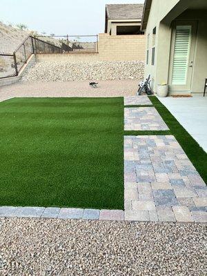 Pavers, turf and rock