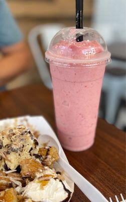 The Strawberry Smoothie and what was left of the churro sundae.