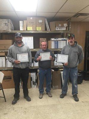 3 of Pinnacle Heating & Cooling's employees that received an continuing education award