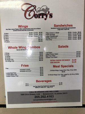 Wings, Sandwiches, Fries Menu